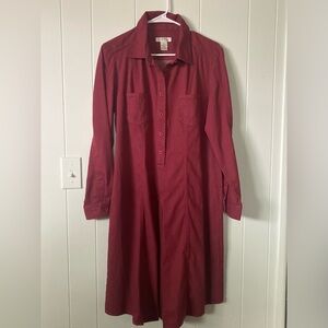 Orvis Womens SZ M Long Sleeve brick red Midi Dress 100% cotton Vintage